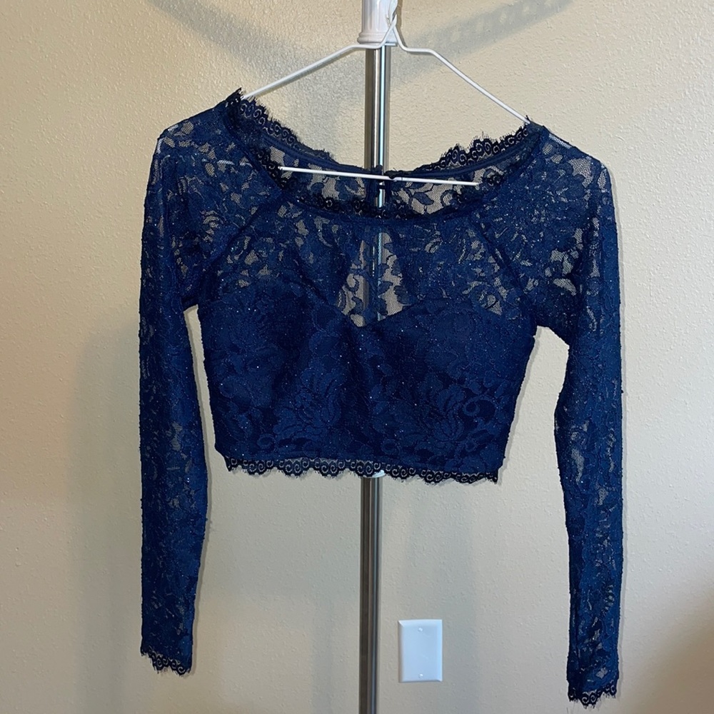 Royal Blue Crop Sequin Lace Top NWT Size 1 Juniors